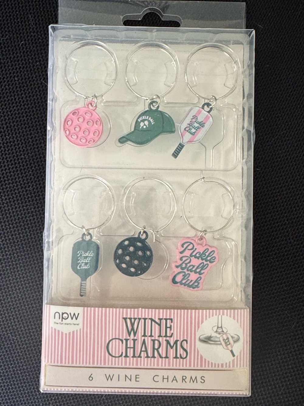 Target Pickle Ball Club Wine Charms - Pink, Green & Black Set of 6